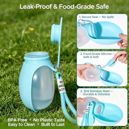 Edible Silicone Dog Water Bottle with Bowl, Portable Leak-Proof for Travel - Image 5