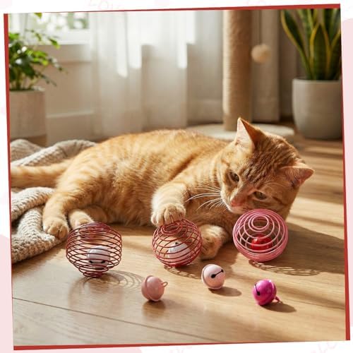 Jecery 5 Pcs Cat Toys Spring,Bell,Pink Red - Image 5