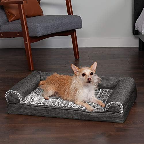 Furhaven Orthopedic Dog Bed for Medium/Small Dogs w/ Removable Bolsters & Washable Cover, For Dogs Up to 35 lbs - Luxe Faux Fur & Performance Linen Sofa - Charcoal, Medium - Image 3