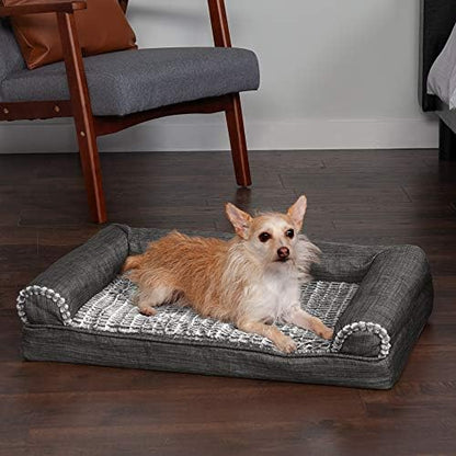 Furhaven Orthopedic Dog Bed for Medium/Small Dogs w/ Removable Bolsters & Washable Cover, For Dogs Up to 35 lbs - Luxe Faux Fur & Performance Linen Sofa - Charcoal, Medium - Image 3