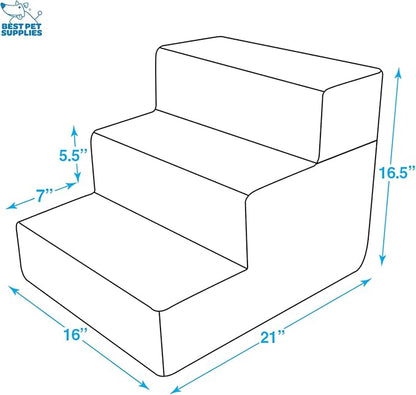 Best Pet Supplies Dog Stairs & Steps - Foam Steps for Small Dogs & Cats, Non-Slip Indoor Balanced Pet Step Support, Dog Ramp, No Assembly, Ivory, Foldable 3-Step (16.5-inch Height)