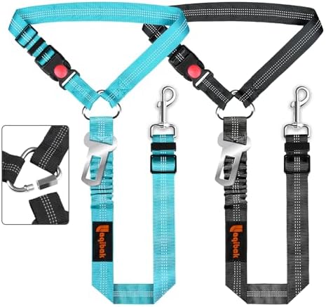 Removable Dog Seat Belt Harness for Car, 3 in 1 Pet Dog Car Seatbelt Leash, Retractable Restraint Secures to Vehicle Headrest & Adjustable Reflective Bungee Dog Seatbelt Tether, Blue and Black by laqibakProductcollection