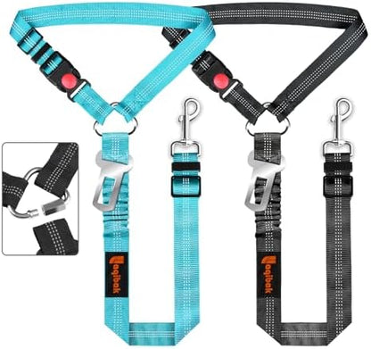 Removable Dog Seat Belt Harness for Car, 3 in 1 Pet Dog Car Seatbelt Leash, Retractable Restraint Secures to Vehicle Headrest & Adjustable Reflective Bungee Dog Seatbelt Tether, Blue and Black by laqibakProductcollection