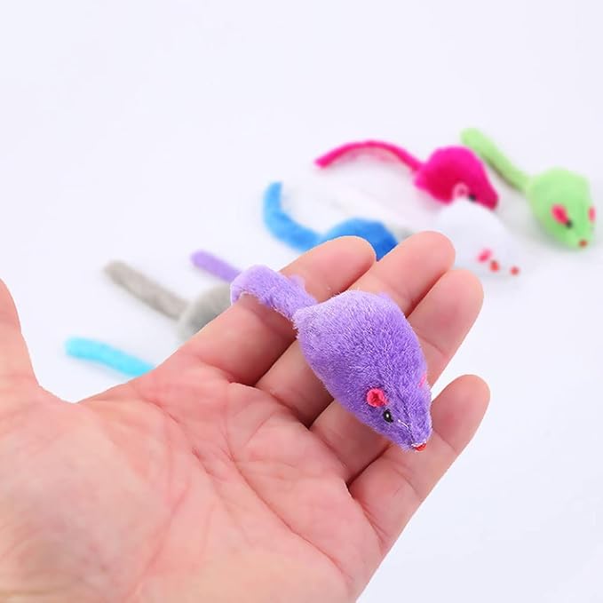 Cat Mouse Toys for Indoor Cats 12PCS, 5 Color Variety Interactive Cat Toy Mice Cat Toy Mouse for Cats, Fur Mouse Kitten Toy Mice Cat Feather Toys with Rattle Sounds (Mixed Color)