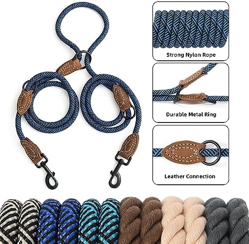Mile High Life Double Dog Leash - Hands Free, Multifunctional Dual Dog Leash, 360° Swivel, Leather Tailored Connection for Two Dogs (Blue, 8FT) - Image 3