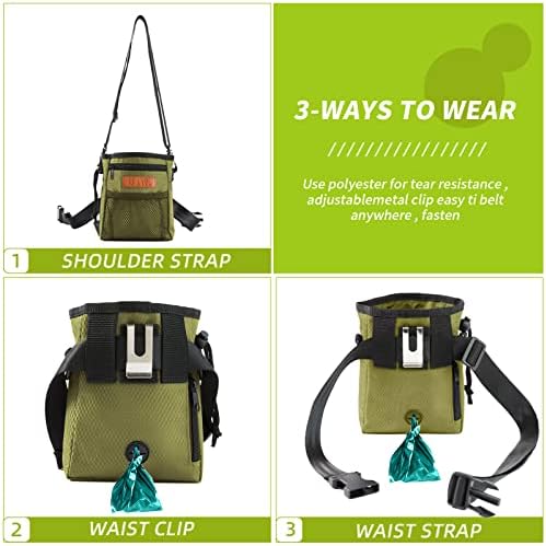Dog Treat Training Pouch with Built-in Poop Bag Dispenser, Army Green - Image 4