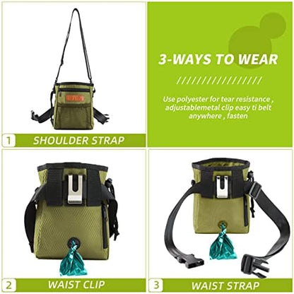 Dog Treat Training Pouch with Built-in Poop Bag Dispenser, Army Green - Image 4