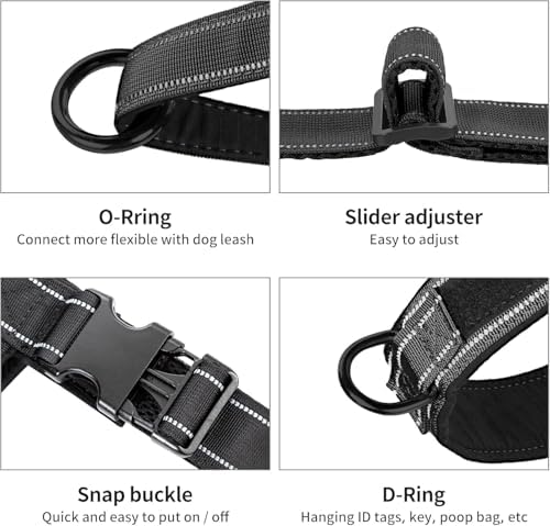 Annchwool No Pull Dog Harness with Padded Handle+5 Ft Leash,Reflective Strip Escape Proof and Quick Fit to Adjust Dog Harness,Easy for Training Walking for Small & Medium and Large Dogs(Black-Set,XL) - Image 3