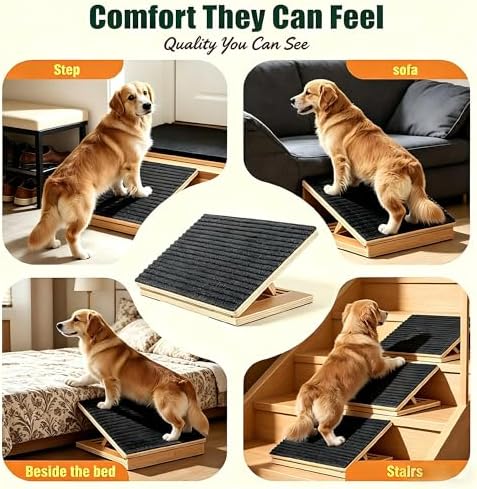 Dog Ramp for Stairs, 2 Pack Foldable Anti-Slip Stair Ramp for Small Dogs, Wooden Pet Steps for Senior, Adjustable Low-Angle Dog Stair - Image 3