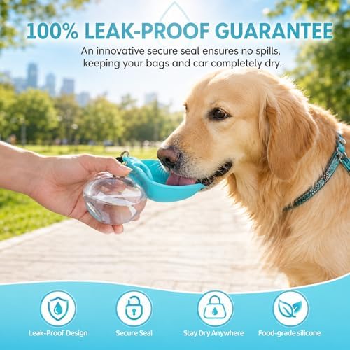 2 in 1 Portable Dog Water Bottle Tumbler, 10oz Stainless Steel (Blue) - Image 2