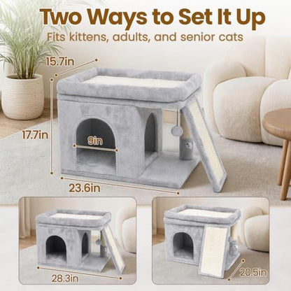 Cat Tree Tower with Scratching Post for Large Kitty, Light Grey - Image 2