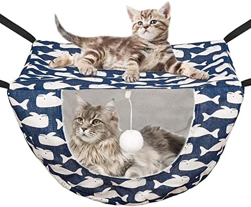 JSPYFITS Cat Cage Hammock with Ball,Double Layer Hanging Adjustable Soft Pet Bed Suit for Kitten Ferret Puppy Rabbit or Small Pet, 2 Level Indoor Bed for All Season(Blue Whale) by JSPYFITS