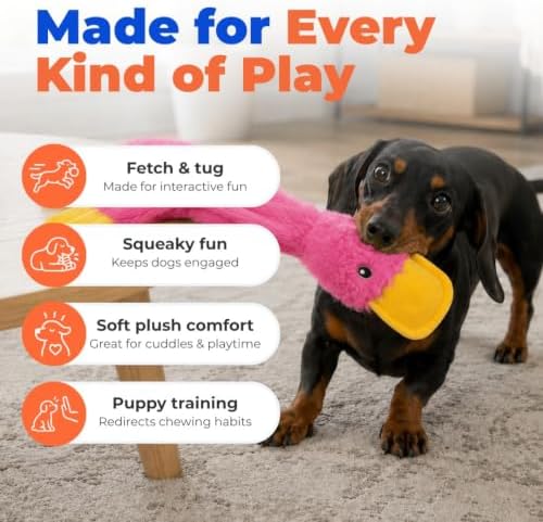 Best Pet Supplies Interactive Squeaky Dog Toy - Crinkle Duck, Pink - Image 4