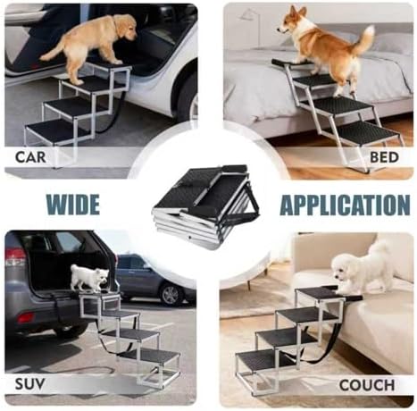 Dog Stairs for Car,Portable Pet Stairs for Large/Small Dogs with Non-Slip Surface & Reinforced Design,Dog Ramp for Car SUV, Truck, Sofas, Bed,Lightweight Yet Sturdy Supports Up to 250lbs (Black) - Image 4
