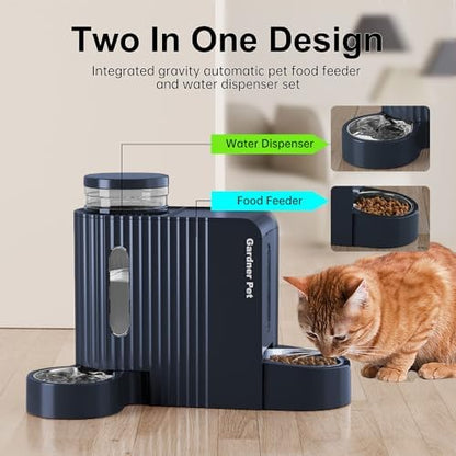 Gravity Automatic Cat Feeder, Water & Food Dispenser Set, Stainless Bowls - Image 2