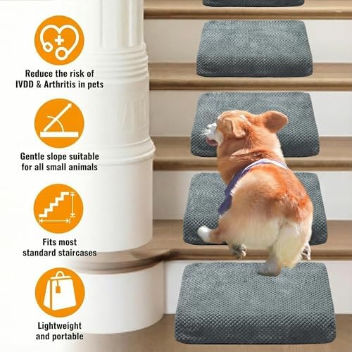 3-Pack Dog Ramp for Stairs, 40D High-Density Foam Pet Steps with Gentle 20°Slope for Staircase Stairs, Non-Slip Puppy Ramp for Small, Senior & Injured Dogs - Image 6