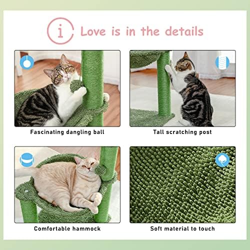 PAWZ Road Cactus Cat Scratching Post, 33" Cat Tree with Hammock & Scratch - Image 4