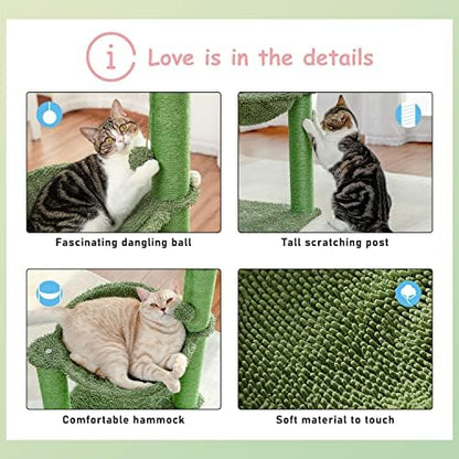 PAWZ Road Cactus Cat Scratching Post, 33" Cat Tree with Hammock & Scratch - Image 4