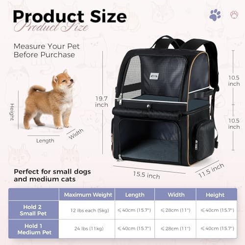 Double Cat Backpack Carrier for 2 Cats, Double-Compartment Pet Carrier Backpack for Two Small Cat or One Medium Cat, Cats Carrier Backpack Dog Carrier Backpack Fits Up to 24 Lbs,Black - Image 2