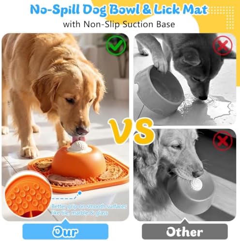 Slow Feeder Dog Bowls & Lick Mat for Liquid and Thick Treat, Anti-Slip Dog Lick Bowl with Interactive Rolling Ball, 5/6 Cup Pup Licking Toy for Large Medium Small Dogs and Cats-Large Orange - Image 5