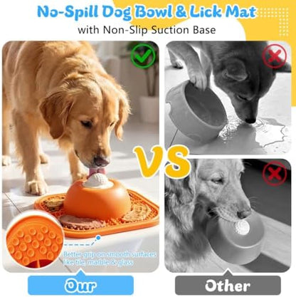 Slow Feeder Dog Bowls & Lick Mat for Liquid and Thick Treat, Anti-Slip Dog Lick Bowl with Interactive Rolling Ball, 5/6 Cup Pup Licking Toy for Large Medium Small Dogs and Cats-Large Orange - Image 5