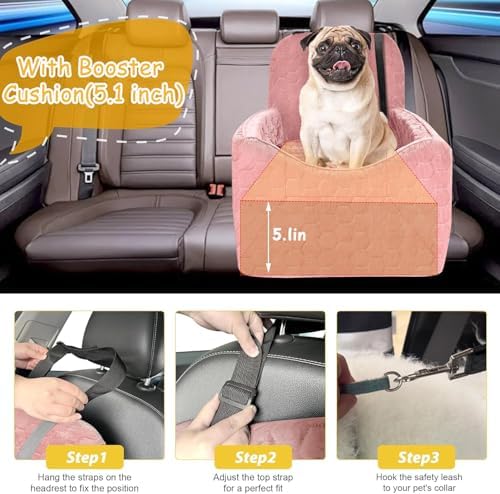 Dog Car Seat for Small/Medium Dogs, Memory Foam Dog Booster Seat, Travel Safety Per Car Seat with Washable Removable Cover, Storage Pockets for Dogs up to 35 lbs (Pink, Small) - Image 4