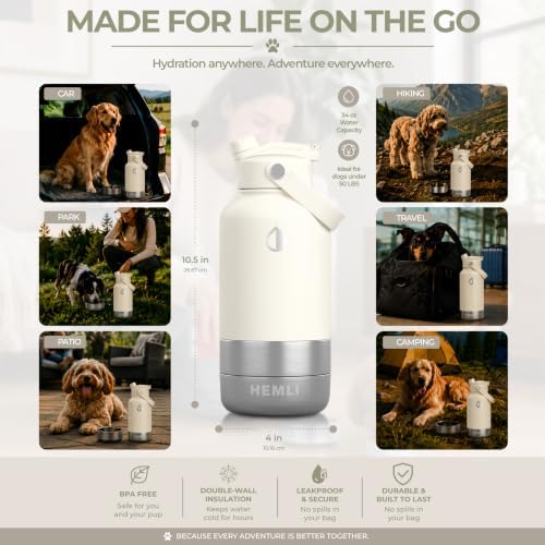 32 oz. Dog Water Bottle, Insulated Dog Travel Water Bottle, Stainless Steel Pet Water Bottle Dispenser Portable Food and Water Bowl for Dogs for Walking Dog Canteen Travel Kit - Image 5