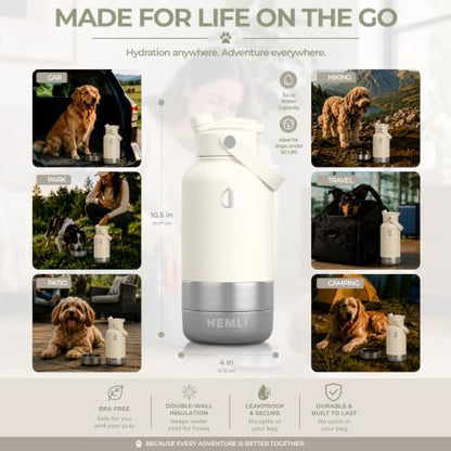 32 oz. Dog Water Bottle, Insulated Dog Travel Water Bottle, Stainless Steel Pet Water Bottle Dispenser Portable Food and Water Bowl for Dogs for Walking Dog Canteen Travel Kit - Image 5