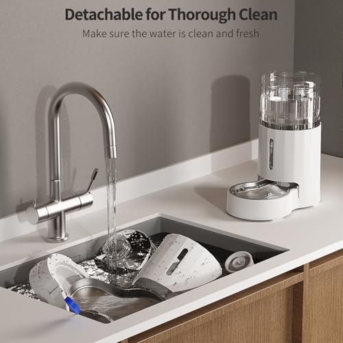 JUNSPOW Cat Water Dispenser with Stainless Steel Bowl (4L White) - Image 4