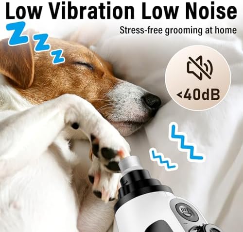 Casfuy Smart 6-Speed Dog Nail Grinder - 50% More Power Pet Nail Grinder with 2 LED Lights Quiet Rechargeable Electric Dog Nail Trimmers File Toenail Grinder for Large Medium Small Dogs & Cats (White) - Image 4