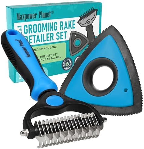 Maxpower Planet Pet Grooming Rake and Mini Pet Hair Remover Tool, Undercoat Rake for Dogs & Hair Remover for Car Carpet, Cat Fur Removal and Double-Sided Deshedding Dematting Tool for Dogs and Cats by MaxpowerPlanet