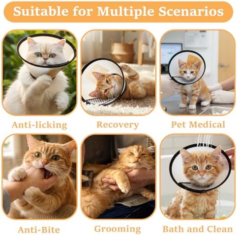 2 Pack Cat Cones to Stop Licking Transparent Plastic, Cat E Collar Pet Cone for After Surgery Comfortable Waterproof Adjustable Recovery Cone to Stop Licking and Scratch for Cats and Small Dogs - Image 5