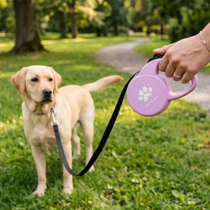 Retractable Dog Leash, 16ft Heavy Duty Nylon Tape for Medium Dogs up to 44 lbs, One-Hand Brake & Lock, Tangle-Free, Ergonomic 3" Large Handle, Lightweight Pink M GC-DAN - Image 5