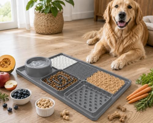 Lick Mat with Suction Cups, Dog Bath Grooming Slow Feeder, Silicone Treat Mat（Gray） by Unknown