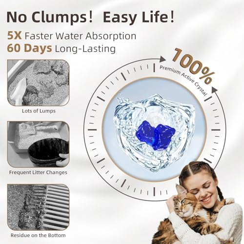 LaSyL Crystal Cat Litter for Multi-Cat Households - Silica Gel, 30-Day Odor Control, 99.9% Dust-Free Non-Clumping Low Tracking Lightweight Unscented Formula 17.2 lb (4 Bags x 4.3lb) - Image 4