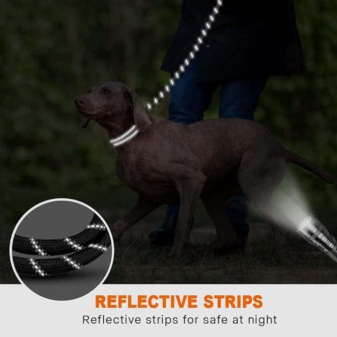 Taglory Rope Dog Leash 5 FT with Comfortable Padded Handle, Highly Reflective Threads Leash and Anti-Tangle Clip for Walking Medium Large Dogs, 1/2 inch, Black