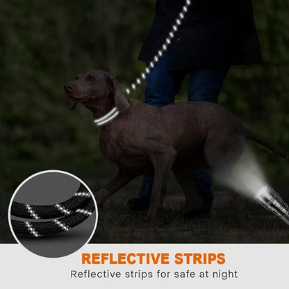 Taglory Rope Dog Leash 5 FT with Comfortable Padded Handle, Highly Reflective Threads Leash and Anti-Tangle Clip for Walking Medium Large Dogs, 1/2 inch, Black