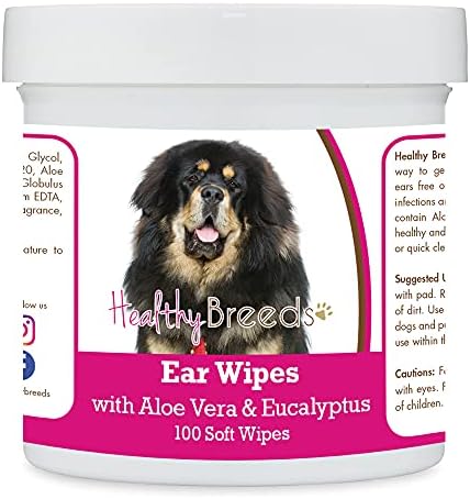 Healthy Breeds Tibetan Mastiff Ear Cleaning Wipes with Aloe & Eucalyptus for Dogs 100 Count by HealthyBreeds