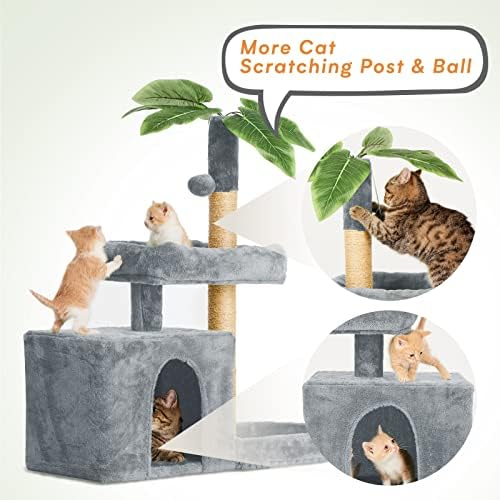 31.5inch Small Cat Tree Tower Condo for Indoor Cats, Soft Plush Multi-Level Climbing Tree Cat House with Cat Cave, Scratching Post, Sisal Rope, Grey - Image 4