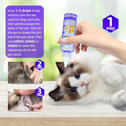 Pets Ear Cleaner for Dogs & Cats, Alleviate Infections, Deodorizing and Itchy, Clean Wax, Mild and Non-irritating, Care for Pet, with 20 Cotton Swabs, 4 fl oz - Image 5