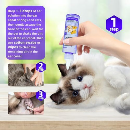 Pets Ear Cleaner for Dogs & Cats, Alleviate Infections, Deodorizing and Itchy, Clean Wax, Mild and Non-irritating, Care for Pet, with 20 Cotton Swabs, 4 fl oz - Image 5