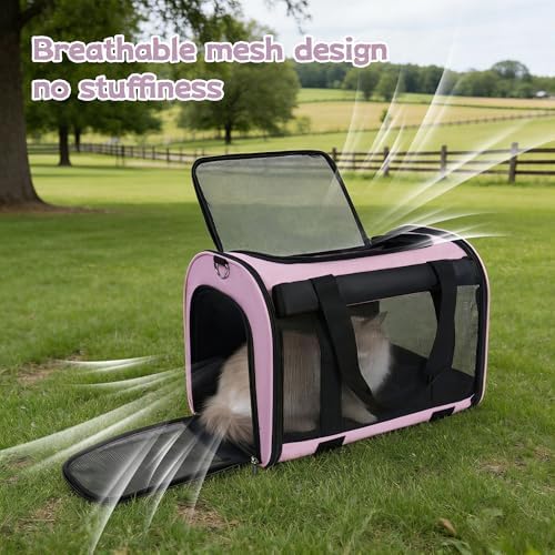 TWDEPART Cat Carrier Backpack - Multifunctional, Firm & Foldable with Roll-Up Shade, Breathable Design Includes Collapsible Bowl and Cushion (Pink) - Image 3