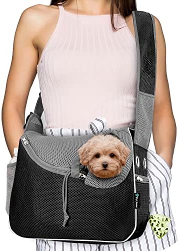 PetAmi Dog Sling Carrier for Small Dog, Hands Free Crossbody Carrier, Black by PetAmi