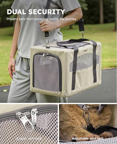 Pecute Cat Carrier Stable, Pet Carrier with Privacy Partition,Beige - Image 3