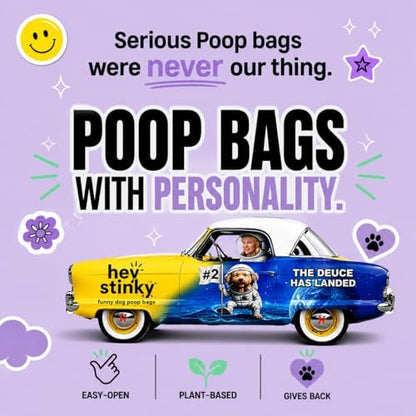 Dog Poop Bags 120 Count – Leakproof, Easy Open, Lavender Scent | Extra Thick Plant-Based PLA + PBAT, Fits All Dispensers | Funny Hey Stinky Design – Proudly Supporting Service & Therapy Dogs - Image 2