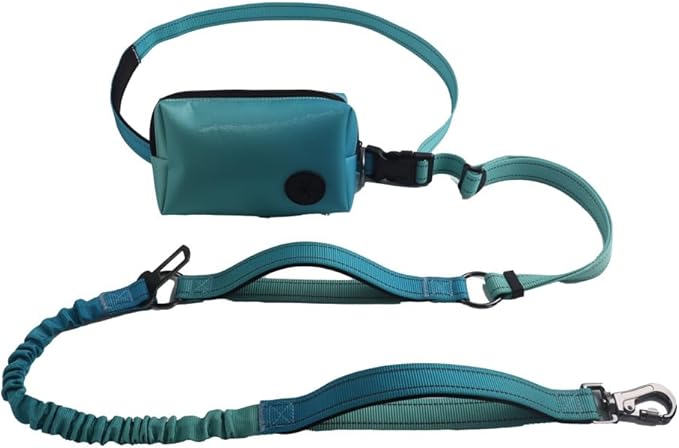 Hands Free Dog Leash for Large Medium Dogs Heavy Duty Bungee Reflective Adjustable Waist Leashes for Walking Running with Zipper Pouch 6-9FT (Green with 6-9FT)