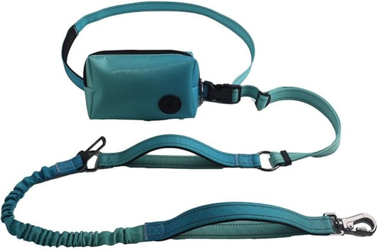 Hands Free Dog Leash for Large Medium Dogs Heavy Duty Bungee Reflective Adjustable Waist Leashes for Walking Running with Zipper Pouch 6-9FT (Green with 6-9FT)