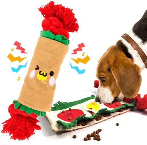 lilfrd Burrito Snuffle Mat Dog Toy, Squeaky Crinkle Rope Puzzle Taco Toy by Lilfrd