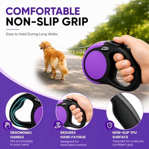 Heavy Duty Retractable Dog Leash-16ft Strong & Durable Walking Leash for S to L Dogs up to 45/115 lbs, Upgraded Lock System, Non Slip Grip, Tangle Free (Purple, Small/Medium) - Image 6