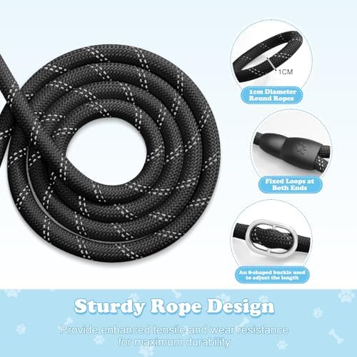 Pawaboo Dog Seatbelt for Car, Reflective Rope with Heavy Duty Buckle, Black - Image 3